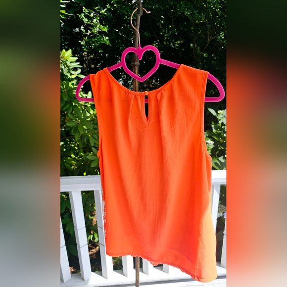 Neon Orange Lace Tank Blouse - Picture 7 of 9